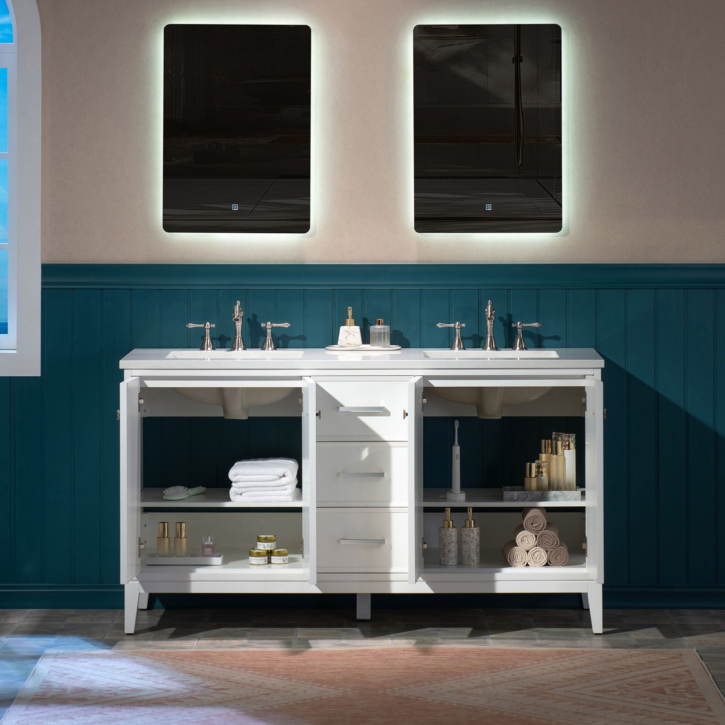 WOODBRIDGE 61" | Double Sink Bathroom Vanity | with Engineered Stone Top, Solid Wood Frame, Soft-Close Drawers