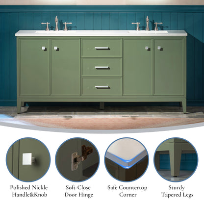 WOODBRIDGE 73" | Double Sink Bathroom Vanity | with Engineered Stone Top, Solid Wood Frame, Soft-Close Drawers