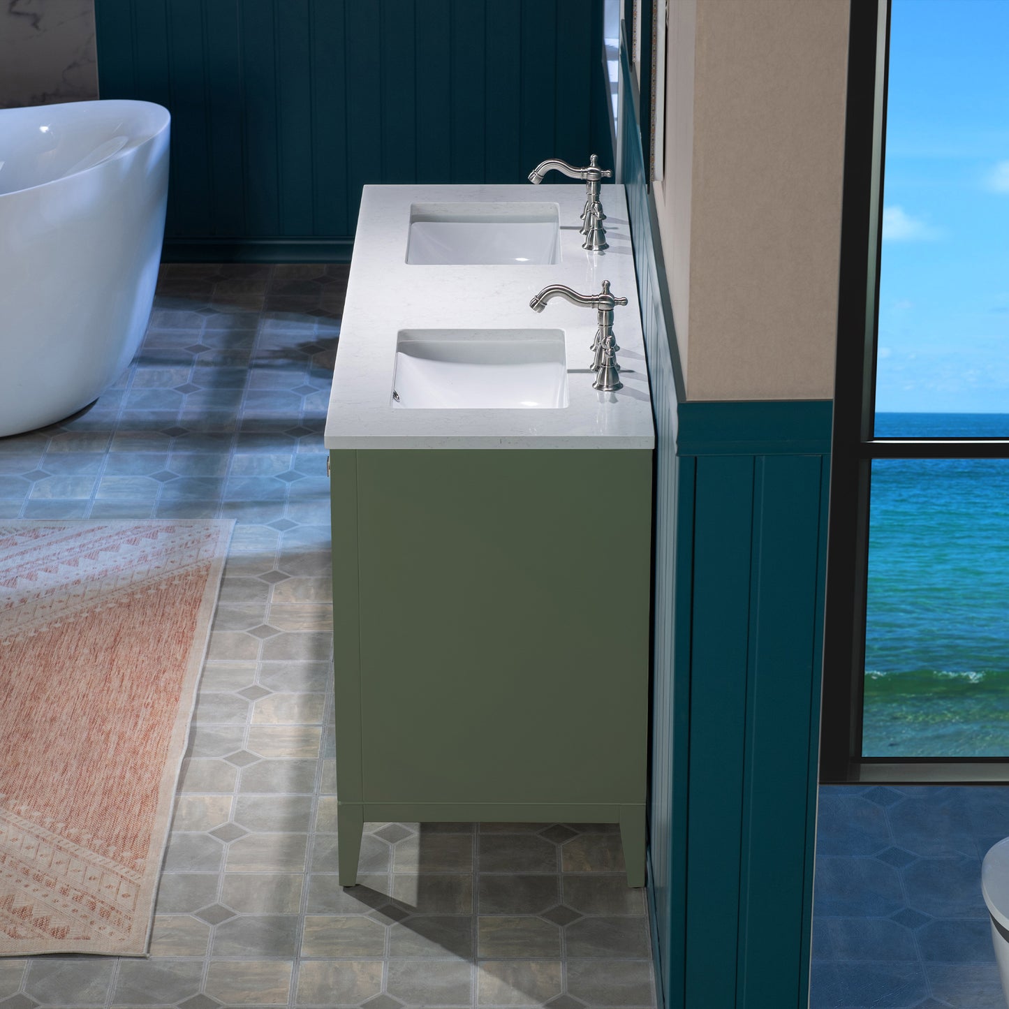 WOODBRIDGE 73" | Double Sink Bathroom Vanity | with Engineered Stone Top, Solid Wood Frame, Soft-Close Drawers