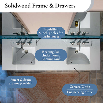 WOODBRIDGE 73" | Double Sink Bathroom Vanity | with Engineered Stone Top, Solid Wood Frame, Soft-Close Drawers