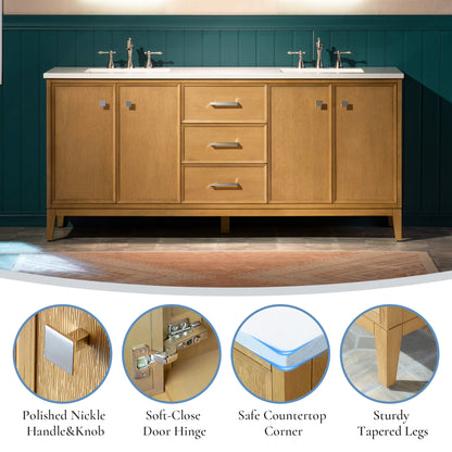 WOODBRIDGE 73" | Double Sink Bathroom Vanity | with Engineered Stone Top, Solid Wood Frame, Soft-Close Drawers