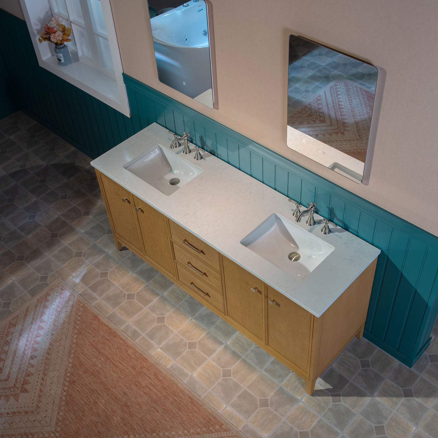 WOODBRIDGE 73" | Double Sink Bathroom Vanity | with Engineered Stone Top, Solid Wood Frame, Soft-Close Drawers