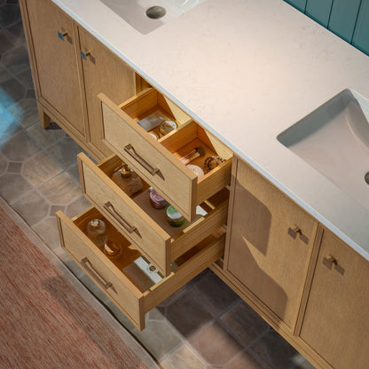 WOODBRIDGE 73" | Double Sink Bathroom Vanity | with Engineered Stone Top, Solid Wood Frame, Soft-Close Drawers