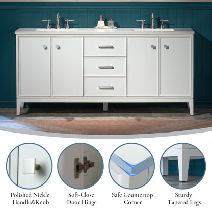 WOODBRIDGE 73" | Double Sink Bathroom Vanity | with Engineered Stone Top, Solid Wood Frame, Soft-Close Drawers