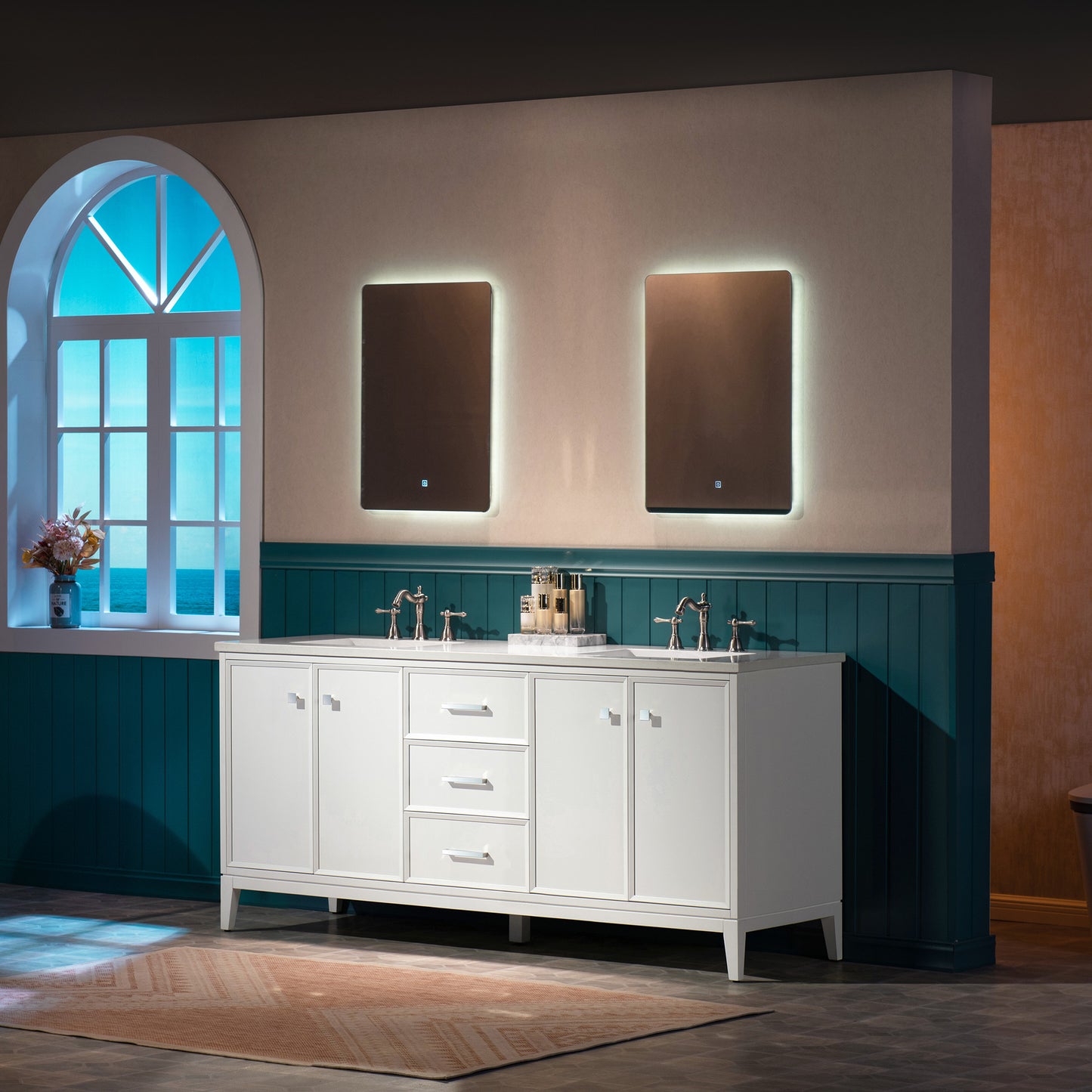 WOODBRIDGE 73" | Double Sink Bathroom Vanity | with Engineered Stone Top, Solid Wood Frame, Soft-Close Drawers