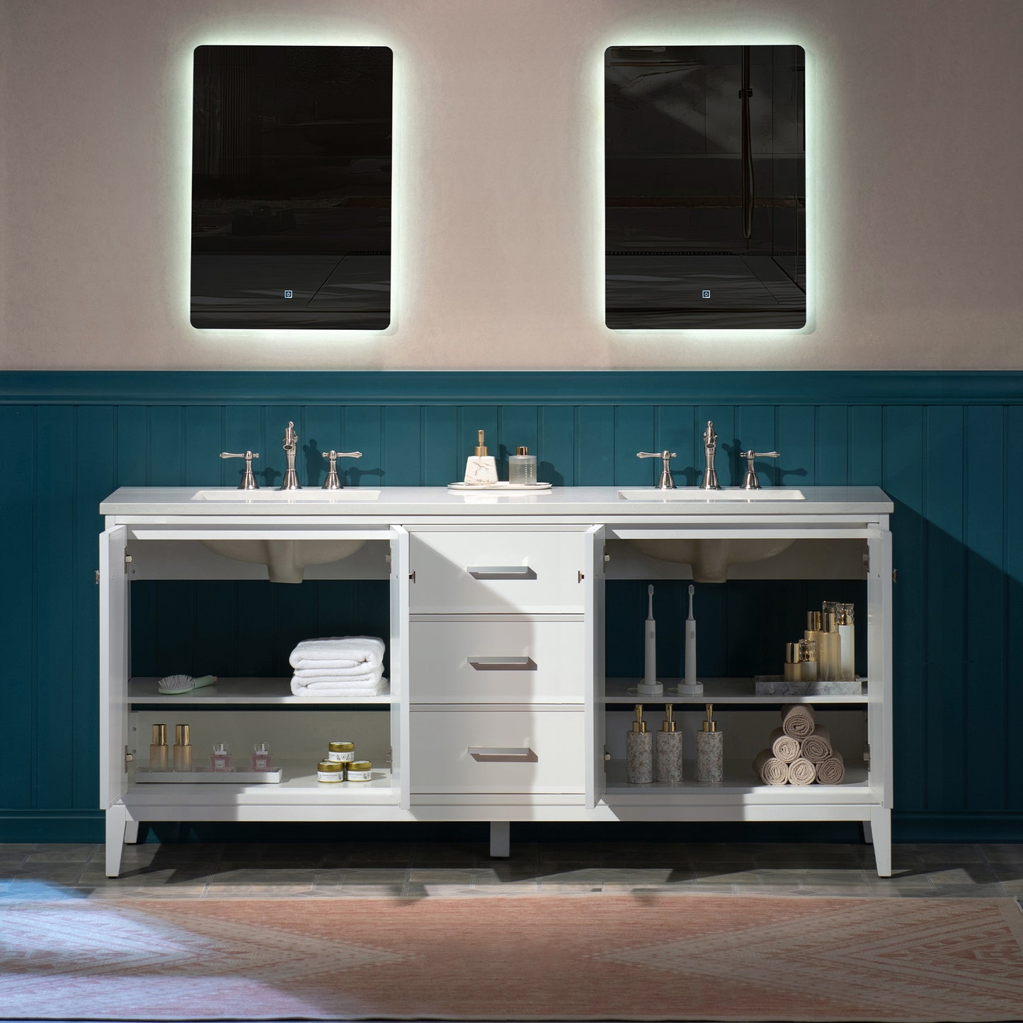 WOODBRIDGE 73" | Double Sink Bathroom Vanity | with Engineered Stone Top, Solid Wood Frame, Soft-Close Drawers