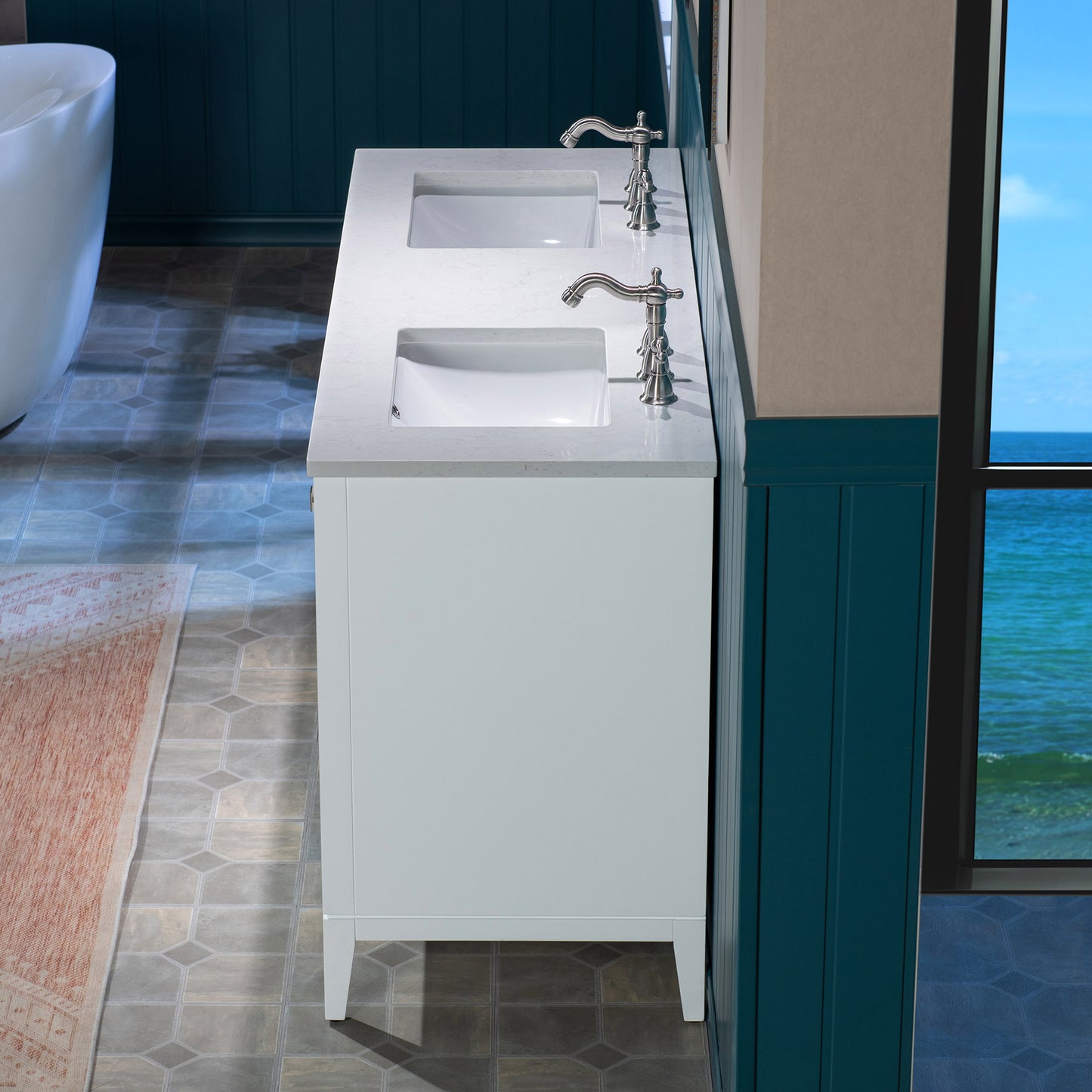 WOODBRIDGE 73" | Double Sink Bathroom Vanity | with Engineered Stone Top, Solid Wood Frame, Soft-Close Drawers