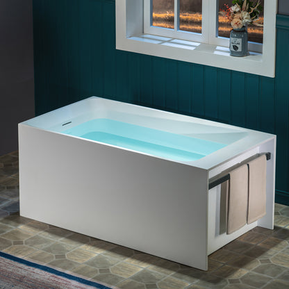 WOODBRIDGE 51" ST-2501 | Luxury Contemporary Solid Surface Stone Resin Freestanding Soaking Bathtub | Matte White Ergonomic Tub with Towel Bar & Dual Drain Covers