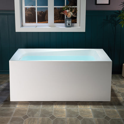 WOODBRIDGE 51" ST-2501 | Luxury Contemporary Solid Surface Stone Resin Freestanding Soaking Bathtub | Matte White Ergonomic Tub with Towel Bar & Dual Drain Covers
