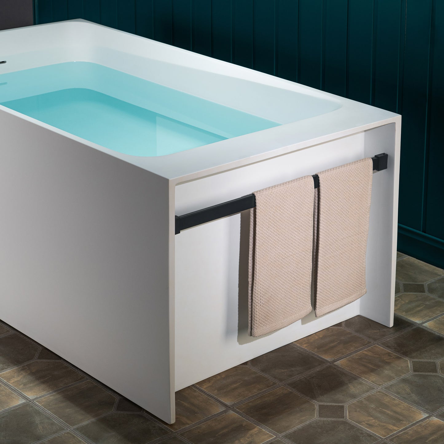 WOODBRIDGE 51" ST-2501 | Luxury Contemporary Solid Surface Stone Resin Freestanding Soaking Bathtub | Matte White Ergonomic Tub with Towel Bar & Dual Drain Covers