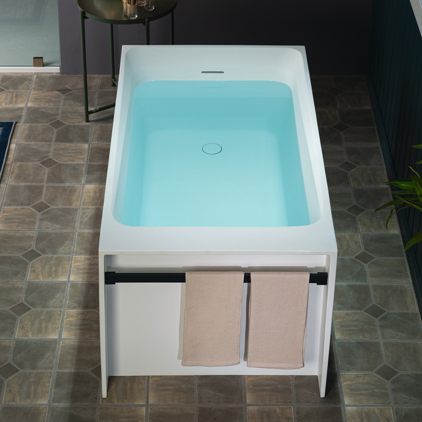 WOODBRIDGE 51" ST-2501 | Luxury Contemporary Solid Surface Stone Resin Freestanding Soaking Bathtub | Matte White Ergonomic Tub with Towel Bar & Dual Drain Covers