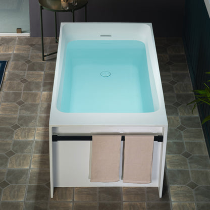 WOODBRIDGE 51" ST-2501 | Luxury Contemporary Solid Surface Stone Resin Freestanding Soaking Bathtub | Matte White Ergonomic Tub with Towel Bar & Dual Drain Covers
