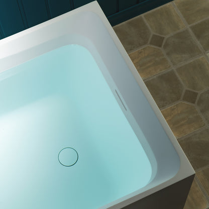 WOODBRIDGE 51" ST-2501 | Luxury Contemporary Solid Surface Stone Resin Freestanding Soaking Bathtub | Matte White Ergonomic Tub with Towel Bar & Dual Drain Covers