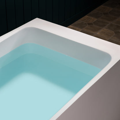WOODBRIDGE 51" ST-2501 | Luxury Contemporary Solid Surface Stone Resin Freestanding Soaking Bathtub | Matte White Ergonomic Tub with Towel Bar & Dual Drain Covers