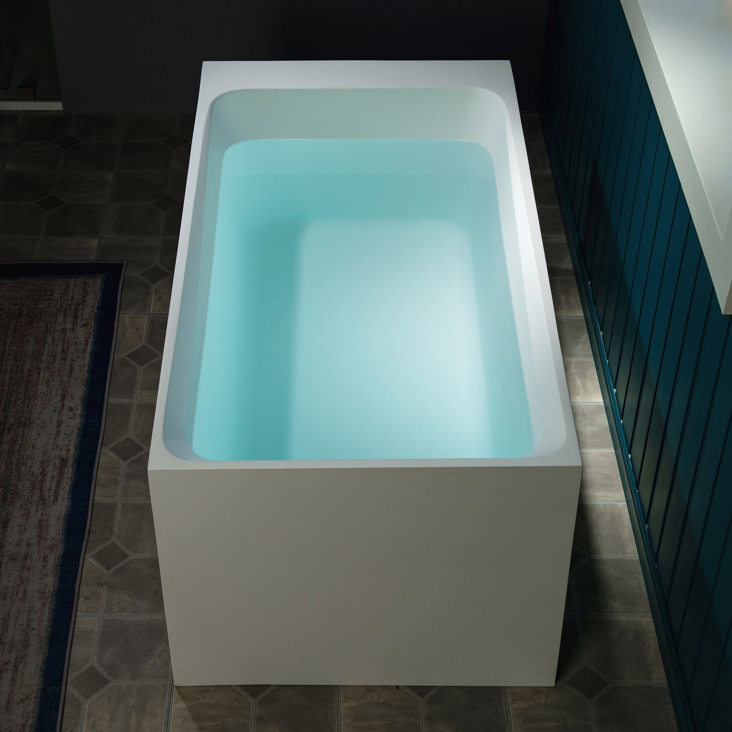 WOODBRIDGE 51" ST-2501 | Luxury Contemporary Solid Surface Stone Resin Freestanding Soaking Bathtub | Matte White Ergonomic Tub with Towel Bar & Dual Drain Covers