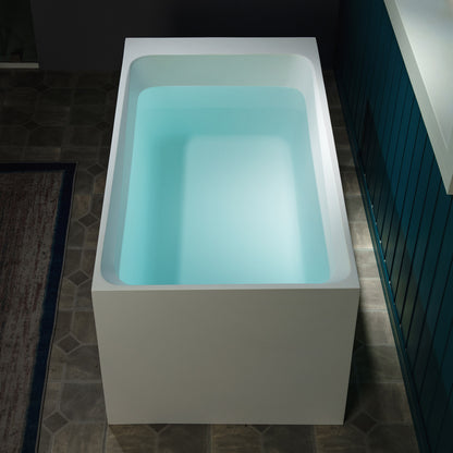 WOODBRIDGE 51" ST-2501 | Luxury Contemporary Solid Surface Stone Resin Freestanding Soaking Bathtub | Matte White Ergonomic Tub with Towel Bar & Dual Drain Covers