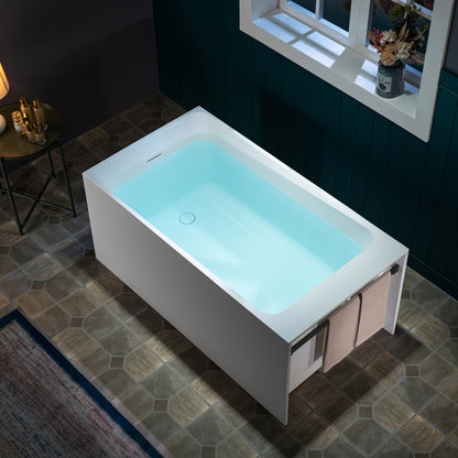 WOODBRIDGE 51" ST-2501 | Luxury Contemporary Solid Surface Stone Resin Freestanding Soaking Bathtub | Matte White Ergonomic Tub with Towel Bar & Dual Drain Covers