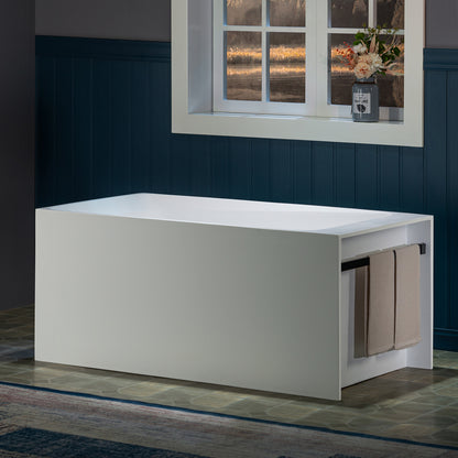 WOODBRIDGE 51" ST-2501 | Luxury Contemporary Solid Surface Stone Resin Freestanding Soaking Bathtub | Matte White Ergonomic Tub with Towel Bar & Dual Drain Covers