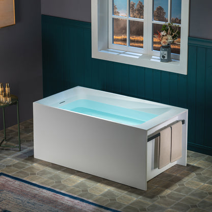 WOODBRIDGE 51" ST-2501 | Luxury Contemporary Solid Surface Stone Resin Freestanding Soaking Bathtub | Matte White Ergonomic Tub with Towel Bar & Dual Drain Covers