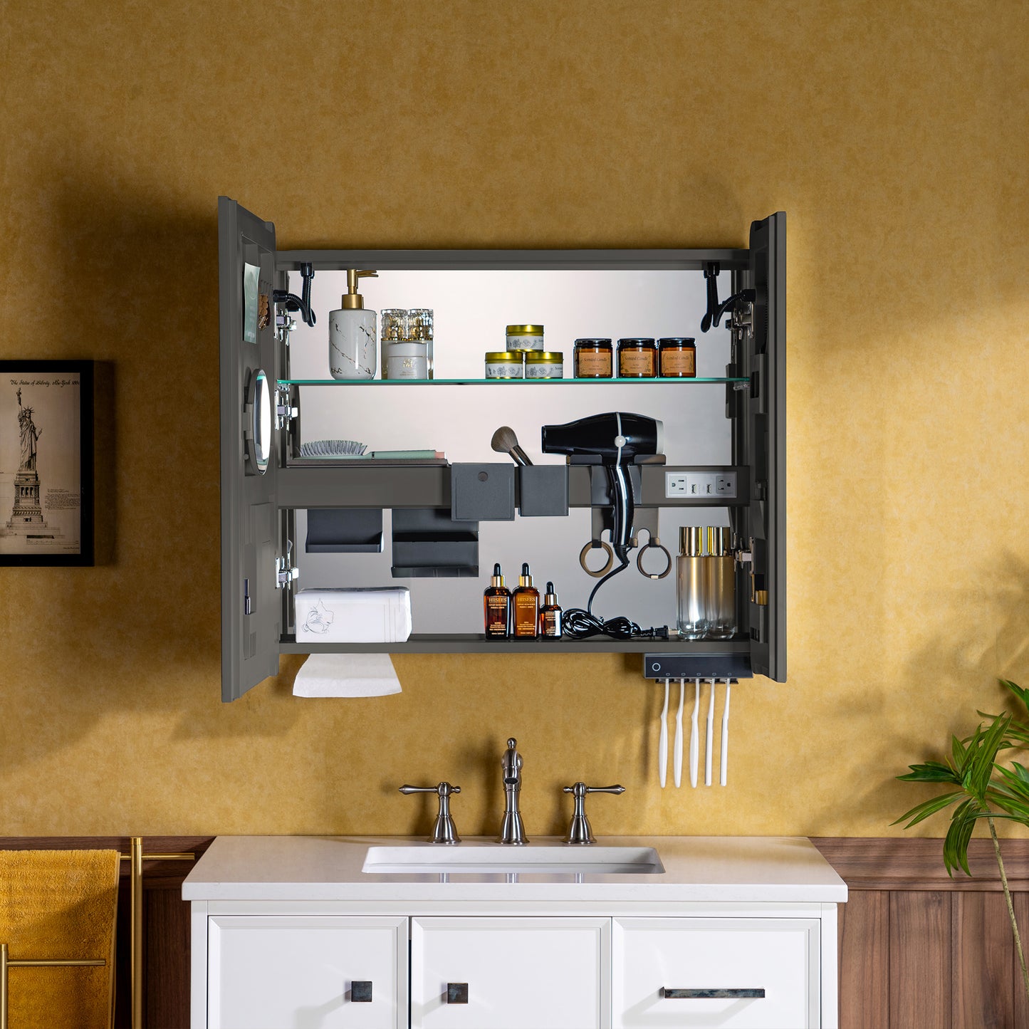 WOODBRIDGE | Modern Rectangular Medicine Cabinet | with LED Lighting, Anti-Fog Mirror & Smart Storage