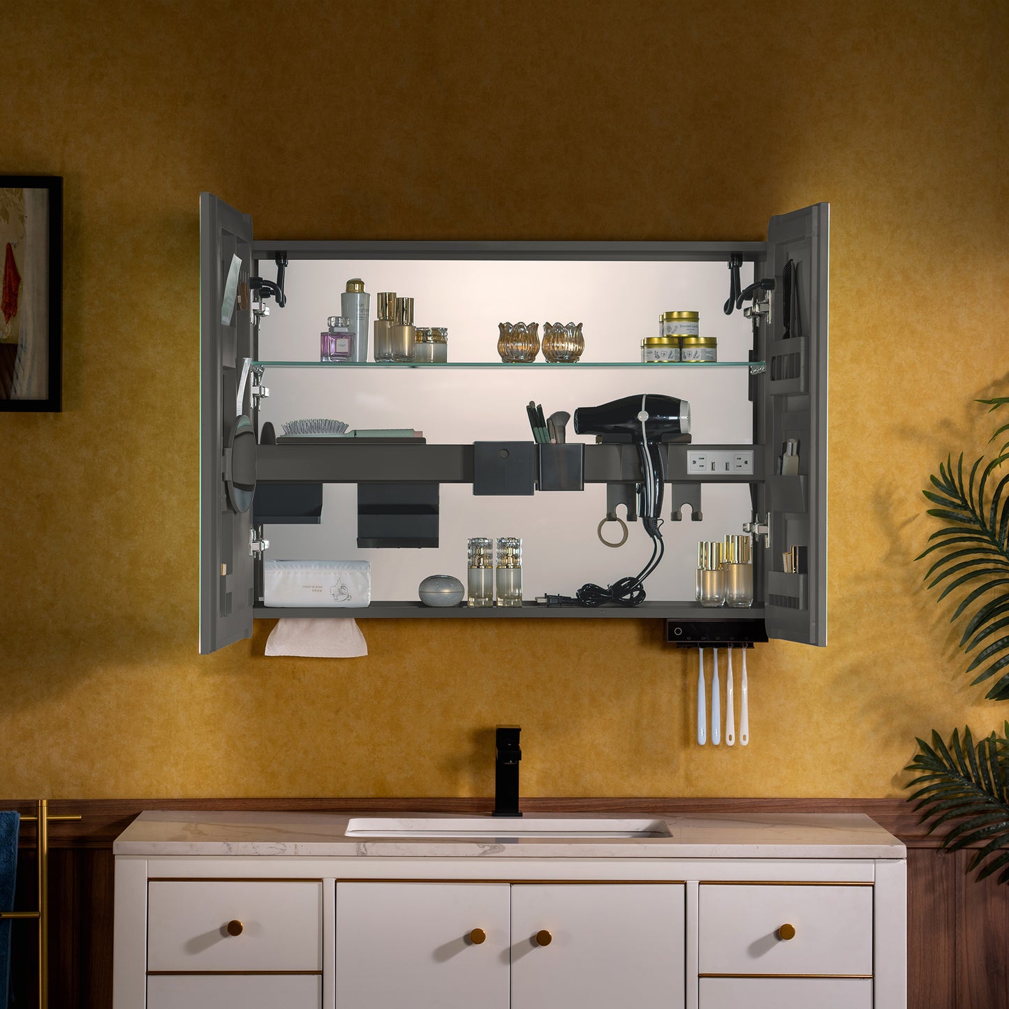 WOODBRIDGE | Modern Rectangular Medicine Cabinet | with LED Lighting, Anti-Fog Mirror & Smart Storage