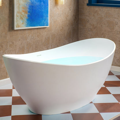 WOODBRIDGE 67" MST0804 | Luxury Contemporary Solid Surface Stone Resin Freestanding Bathtub | Matte White Modern Soaking Tub with Sleek Ergonomic Design