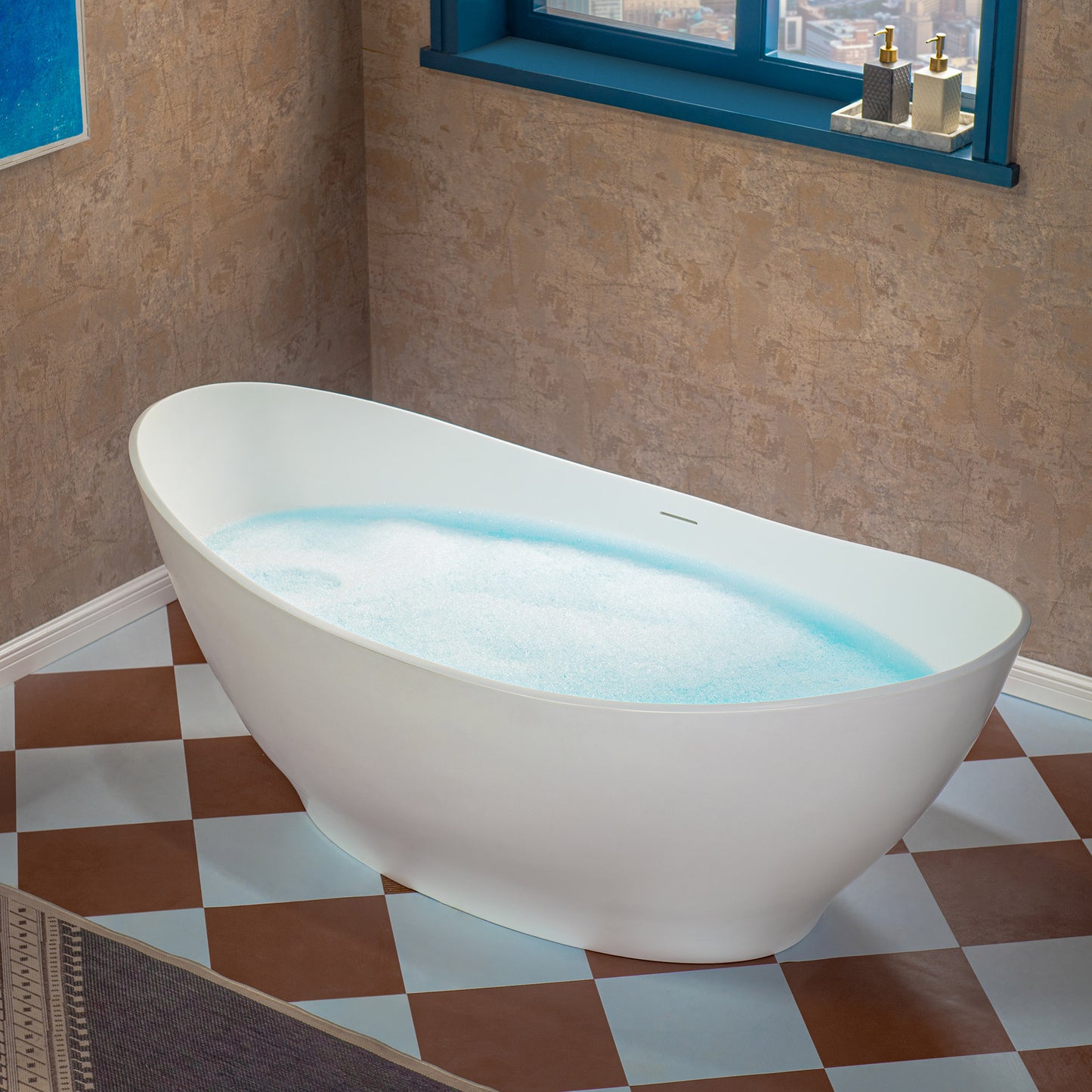 WOODBRIDGE 67" MST0804 | Luxury Contemporary Solid Surface Stone Resin Freestanding Bathtub | Matte White Modern Soaking Tub with Sleek Ergonomic Design