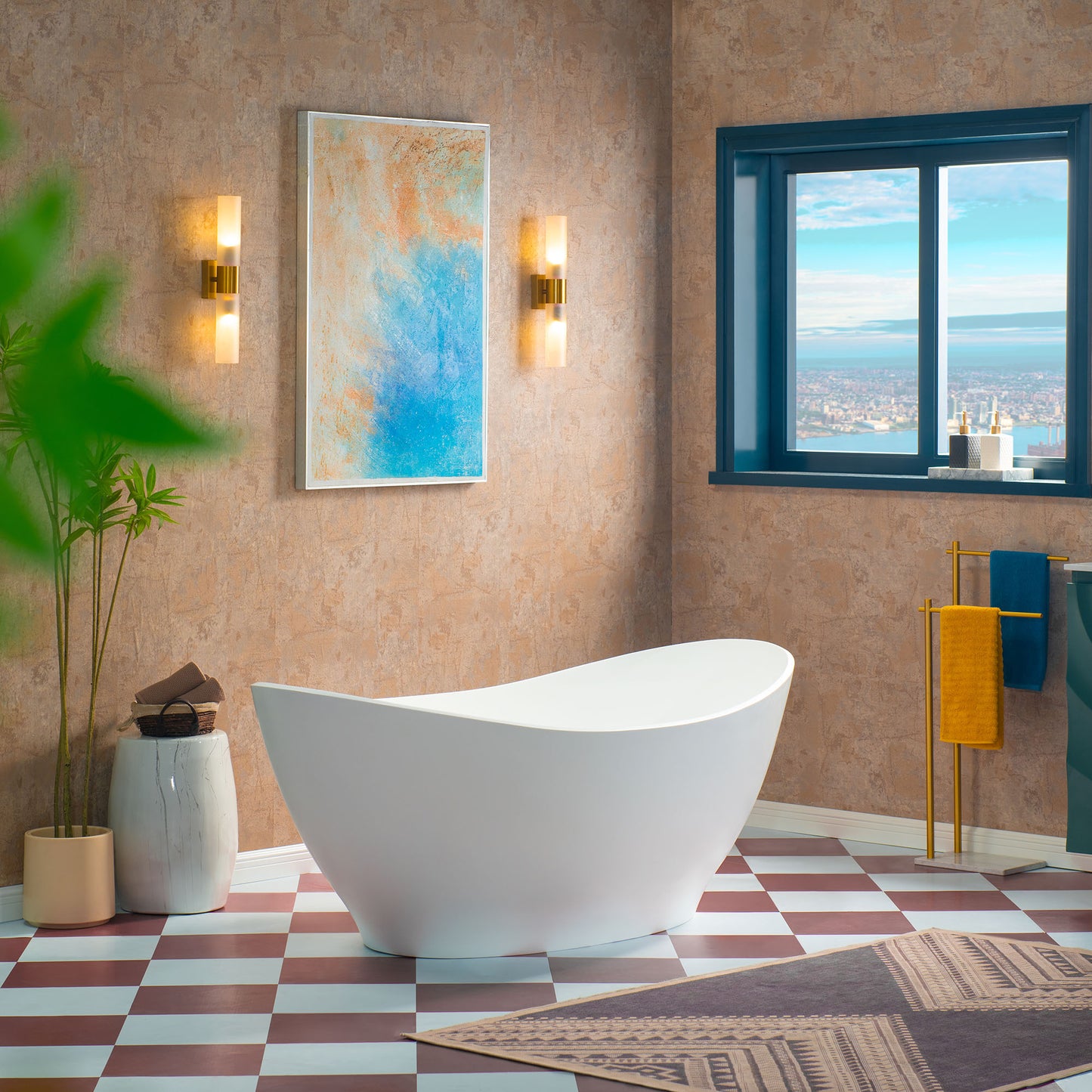 WOODBRIDGE 67" MST0804 | Luxury Contemporary Solid Surface Stone Resin Freestanding Bathtub | Matte White Modern Soaking Tub with Sleek Ergonomic Design