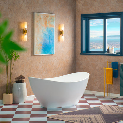 WOODBRIDGE 67" MST0804 | Luxury Contemporary Solid Surface Stone Resin Freestanding Bathtub | Matte White Modern Soaking Tub with Sleek Ergonomic Design