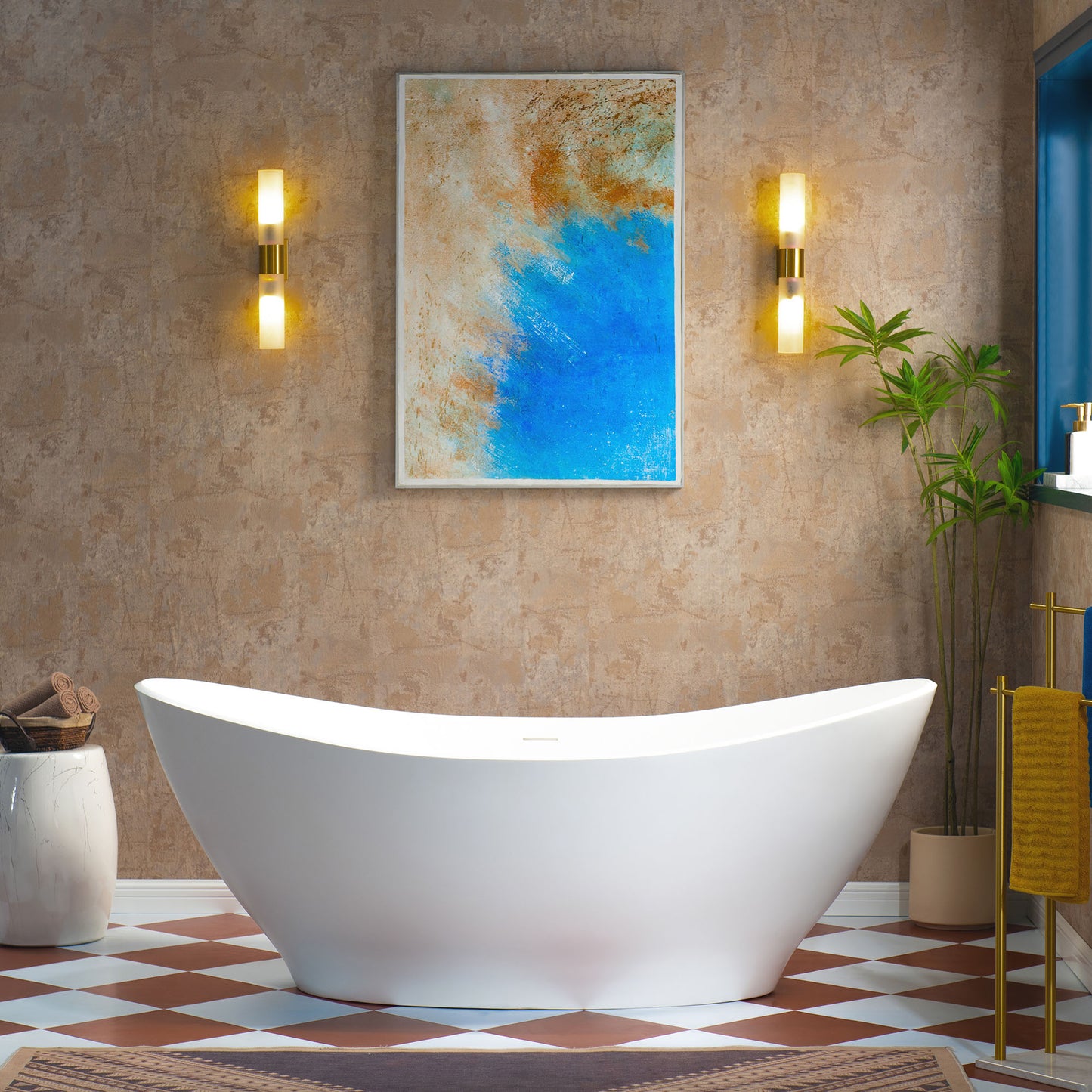 WOODBRIDGE 67" MST0804 | Luxury Contemporary Solid Surface Stone Resin Freestanding Bathtub | Matte White Modern Soaking Tub with Sleek Ergonomic Design