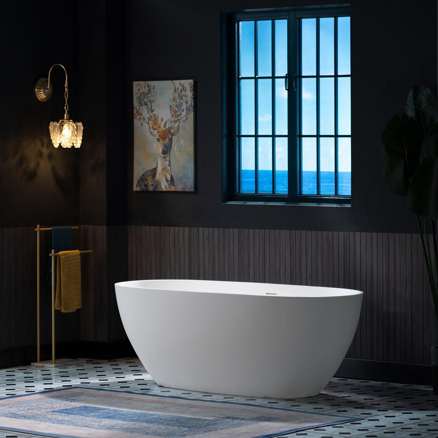 WOODBRIDGE 63" MST0801 | Luxury Contemporary Solid Surface Stone Resin Freestanding Bathtub | Matte White Modern Soaking Tub with Sleek Ergonomic Design