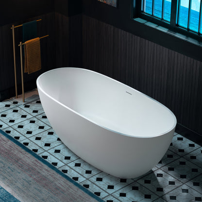 WOODBRIDGE 63" MST0801 | Luxury Contemporary Solid Surface Stone Resin Freestanding Bathtub | Matte White Modern Soaking Tub with Sleek Ergonomic Design