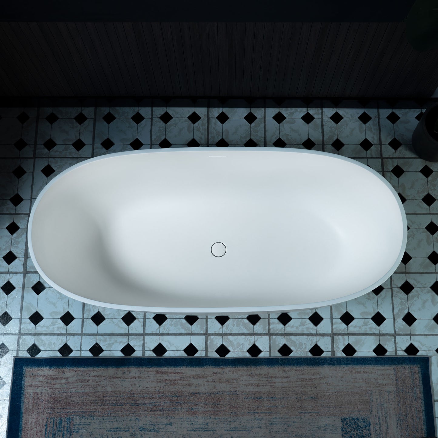 WOODBRIDGE 63" MST0801 | Luxury Contemporary Solid Surface Stone Resin Freestanding Bathtub | Matte White Modern Soaking Tub with Sleek Ergonomic Design