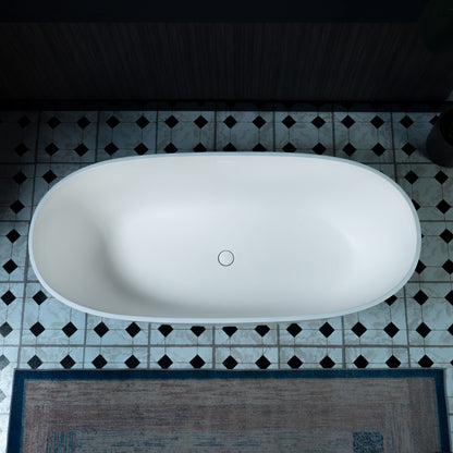 WOODBRIDGE 63" MST0801 | Luxury Contemporary Solid Surface Stone Resin Freestanding Bathtub | Matte White Modern Soaking Tub with Sleek Ergonomic Design