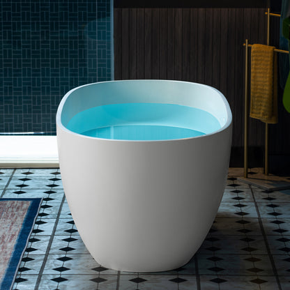 WOODBRIDGE 63" MST0801 | Luxury Contemporary Solid Surface Stone Resin Freestanding Bathtub | Matte White Modern Soaking Tub with Sleek Ergonomic Design