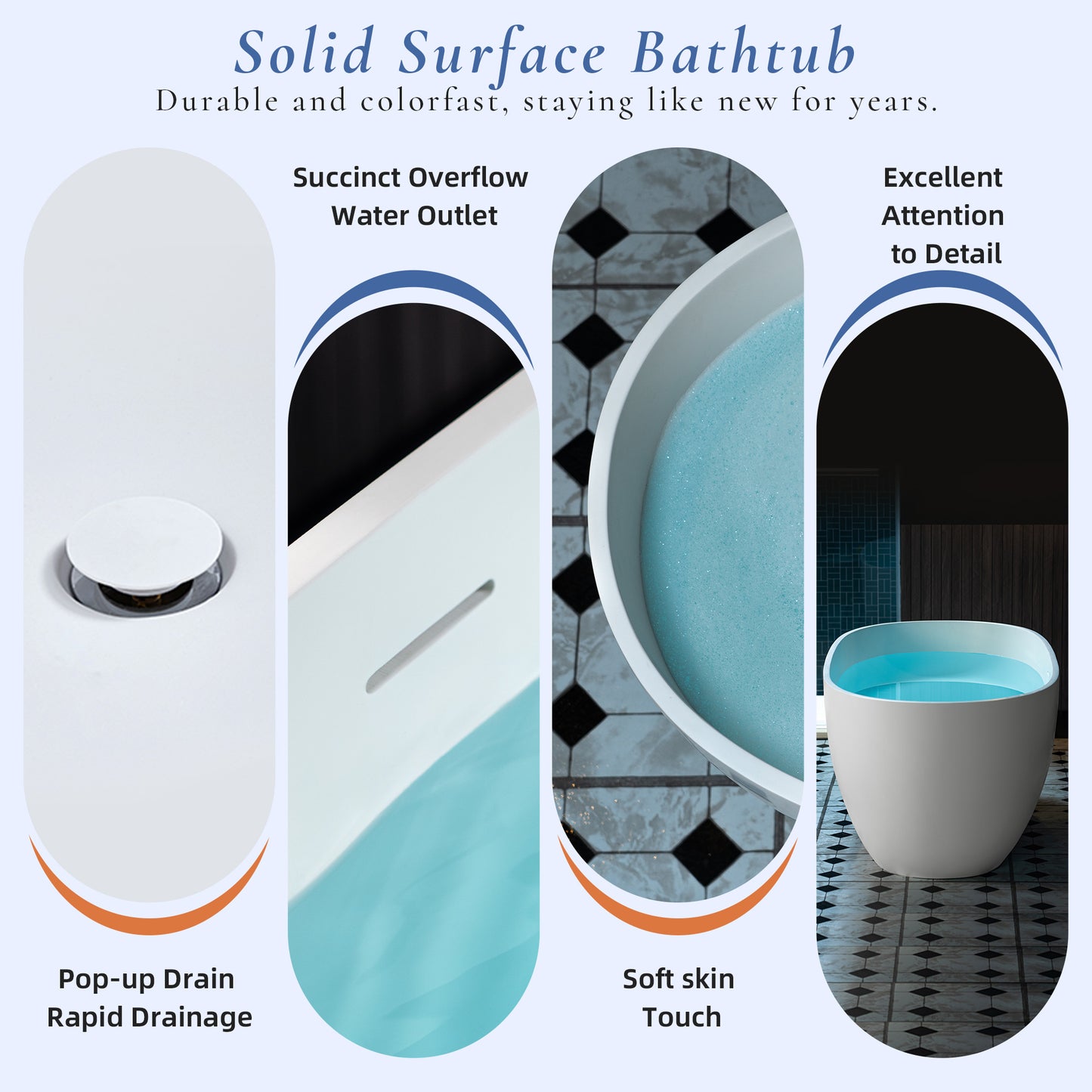 WOODBRIDGE 63" MST0801 | Luxury Contemporary Solid Surface Stone Resin Freestanding Bathtub | Matte White Modern Soaking Tub with Sleek Ergonomic Design