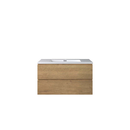WOODBRIDGE | Wall-Mounted Floating Bathroom Vanity with | Glossy White Resin Top & Natural Oak Cabinet