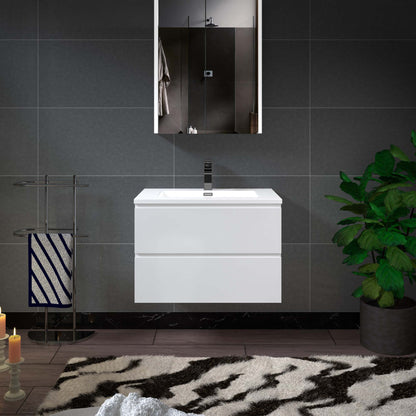 WOODBRIDGE | Wall-Mounted Floating Bathroom Vanity | Glossy White Resin Top | White Cabinet