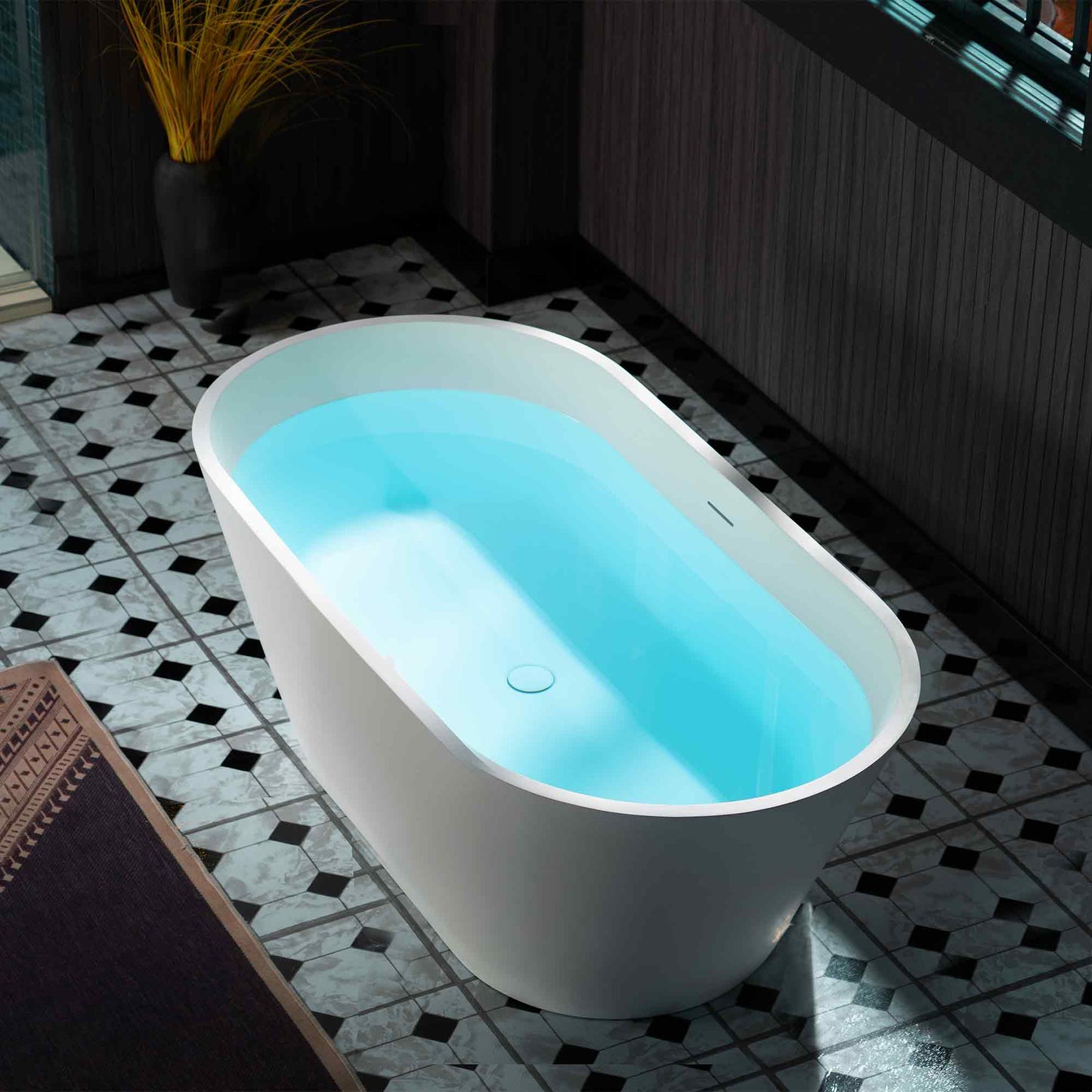 WOODBRIDGE 59" B0041-2.0 | Contemporary Freestanding Solid Surface Stone Resin Bathtub | Matte White Luxury Soaking Tub