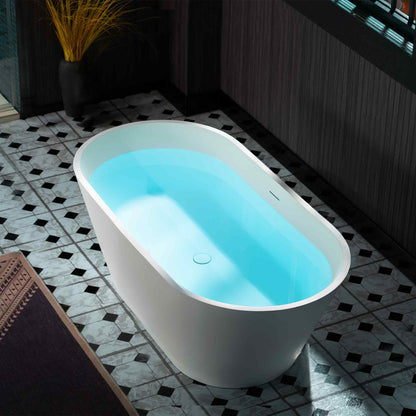 WOODBRIDGE 59" B0041-2.0 | Contemporary Freestanding Solid Surface Stone Resin Bathtub | Matte White Luxury Soaking Tub