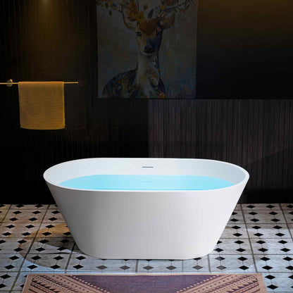 WOODBRIDGE 59" B0041-2.0 | Contemporary Freestanding Solid Surface Stone Resin Bathtub | Matte White Luxury Soaking Tub