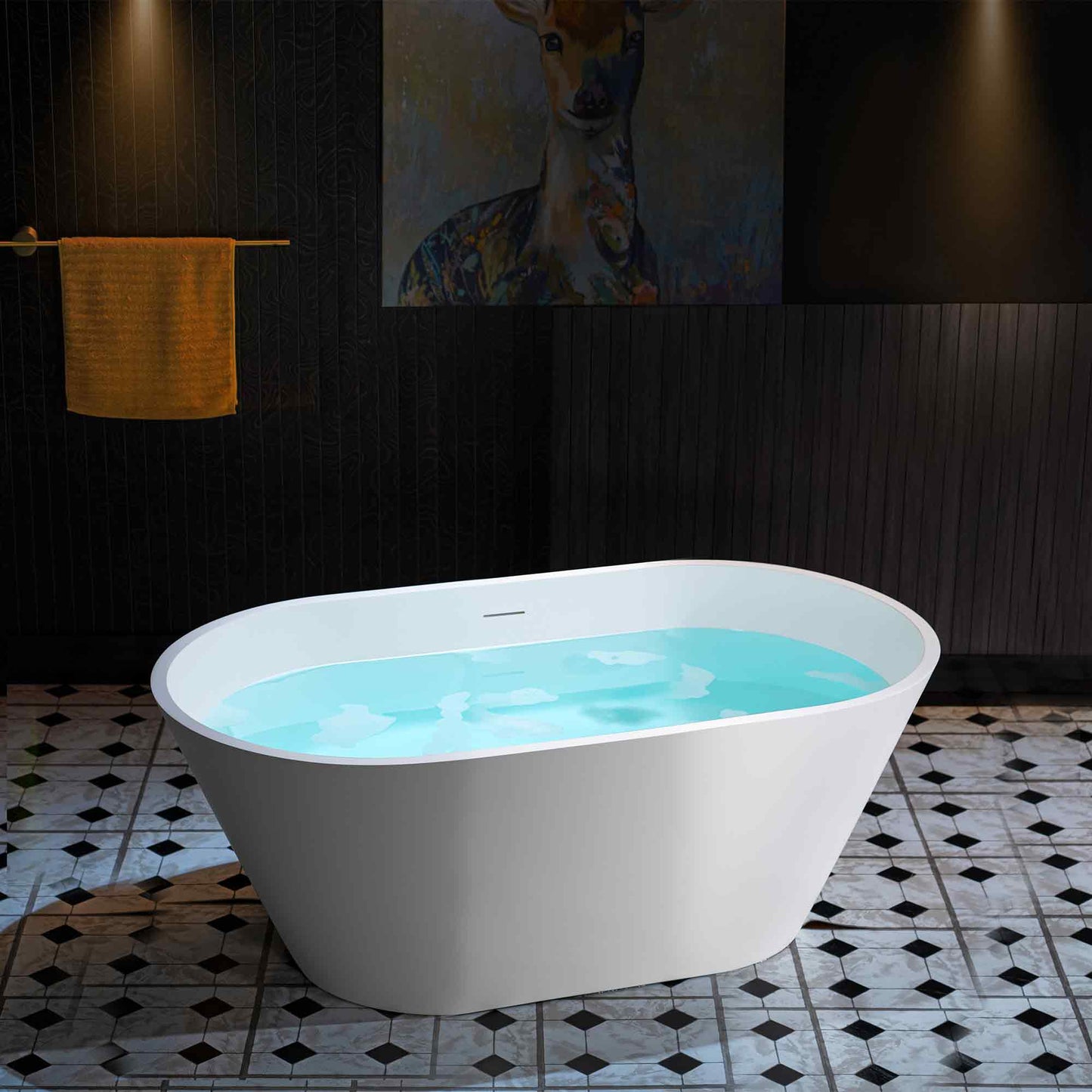 WOODBRIDGE 59" B0041-2.0 | Contemporary Freestanding Solid Surface Stone Resin Bathtub | Matte White Luxury Soaking Tub