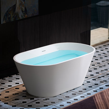 WOODBRIDGE 59" B0041-2.0 | Contemporary Freestanding Solid Surface Stone Resin Bathtub | Matte White Luxury Soaking Tub