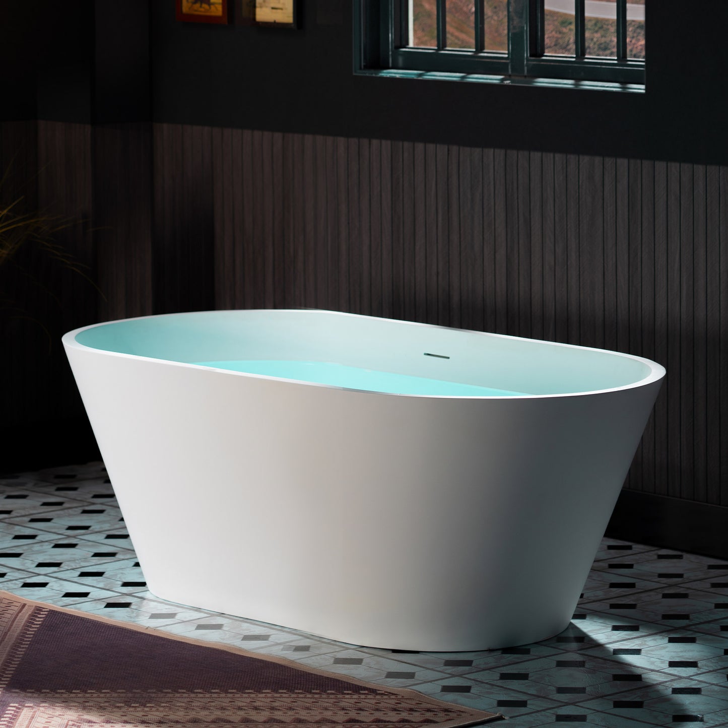 WOODBRIDGE 59" B0041-2.0 | Contemporary Freestanding Solid Surface Stone Resin Bathtub | Matte White Luxury Soaking Tub