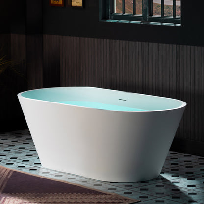 WOODBRIDGE 59" B0041-2.0 | Contemporary Freestanding Solid Surface Stone Resin Bathtub | Matte White Luxury Soaking Tub