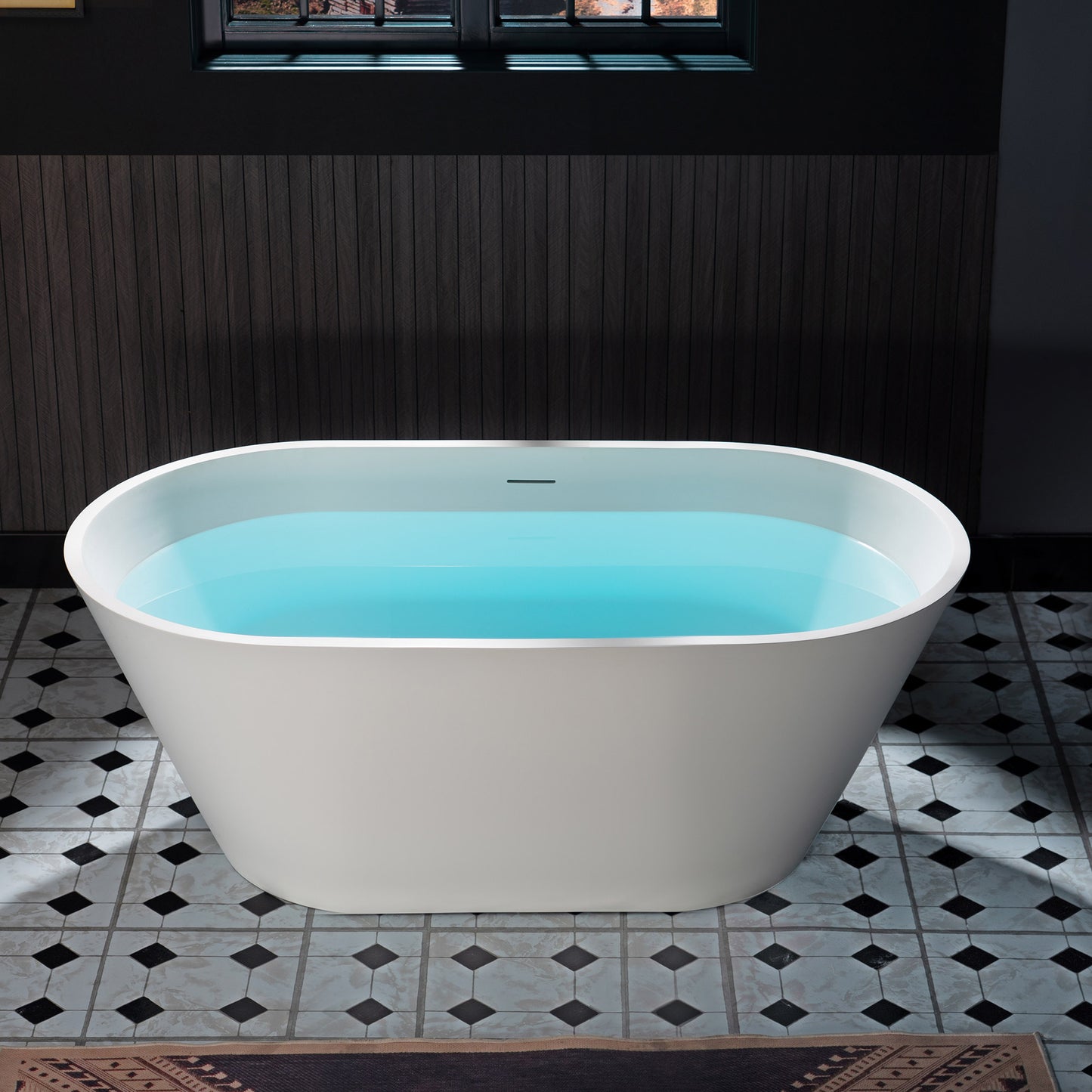 WOODBRIDGE 59" B0041-2.0 | Contemporary Freestanding Solid Surface Stone Resin Bathtub | Matte White Luxury Soaking Tub