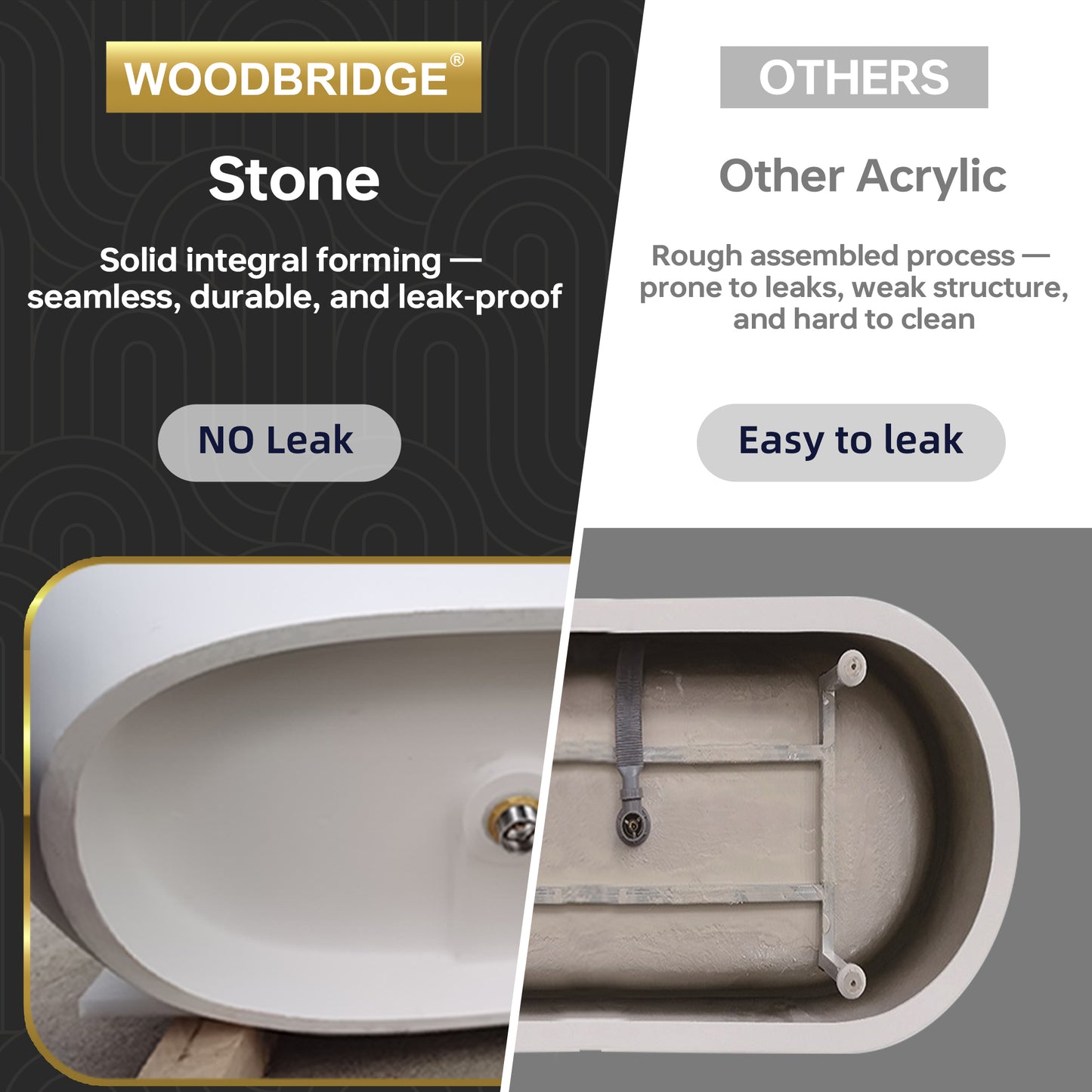 WOODBRIDGE 59" B0041-2.0 | Contemporary Freestanding Solid Surface Stone Resin Bathtub | Matte White Luxury Soaking Tub