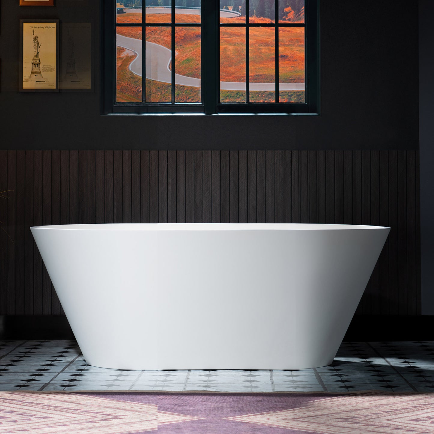 WOODBRIDGE 59" B0041-2.0 | Contemporary Freestanding Solid Surface Stone Resin Bathtub | Matte White Luxury Soaking Tub