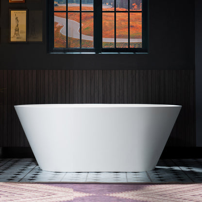 WOODBRIDGE 59" B0041-2.0 | Contemporary Freestanding Solid Surface Stone Resin Bathtub | Matte White Luxury Soaking Tub
