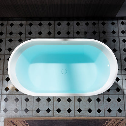 WOODBRIDGE 59" B0041-2.0 | Contemporary Freestanding Solid Surface Stone Resin Bathtub | Matte White Luxury Soaking Tub
